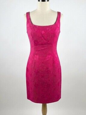 Kristin Davis Floral Jacquard Bright Pink Party Pin Up Sleeveless Dress Size 2